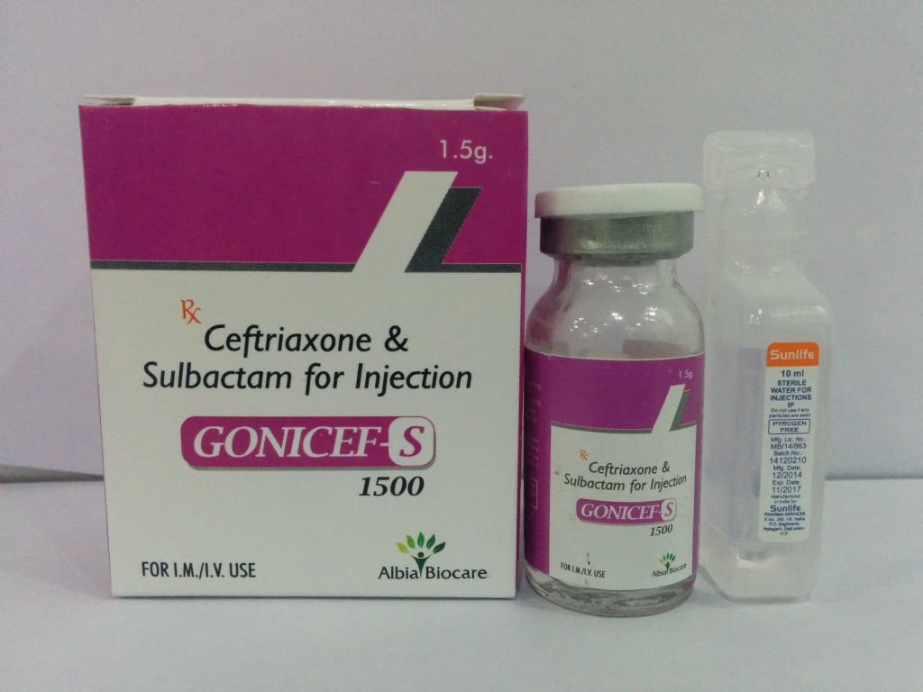 GONICEF-S 1.5 | Ceftriaxone 1000 mg + Sulbactum 500 mg + WFI